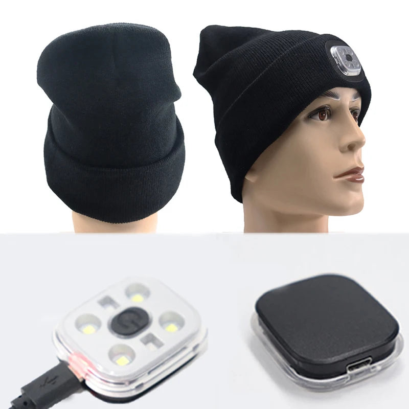 Led Light Knitted Hat Warm Elastic Beanie Autumn Winter Outdoor Sports Night Hiking Fishing Camping Glow Bonnet Unisex Headlight