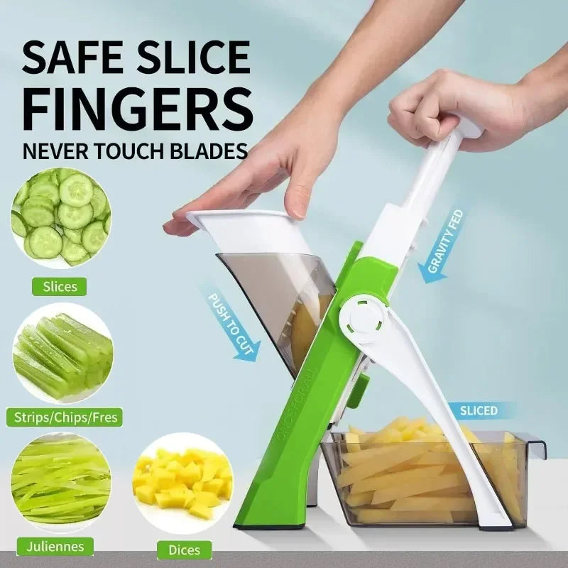 Multi Home 5 in 1 Manual Vegetable Cutter Food Chopper Fruit Potato Slicer Kitchen Household Adjustable Hand Food Fries Peeler